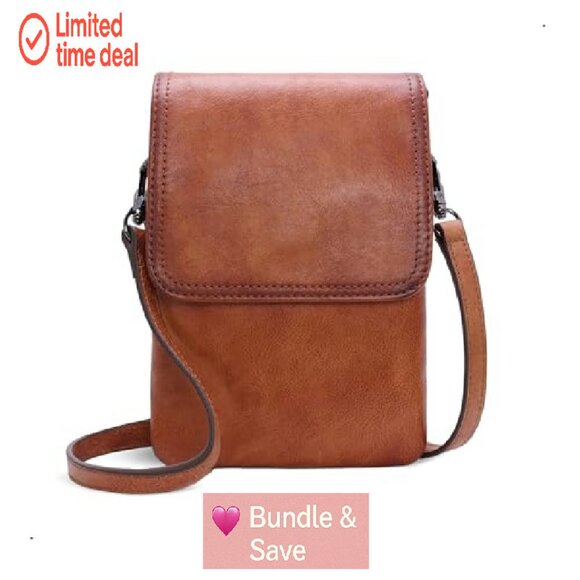 Genuine Leather Crossbody Bag RFID Anti-Theft Small Purse Phone Wallet - Picture 2 of 8